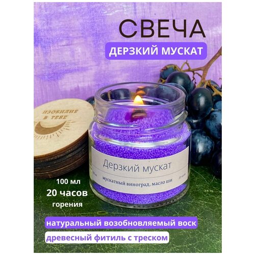 Свеча ароматическая для дома с деревянным фитилем интерьерная декоративная с натуральным ароматом Мускатного виноградамасла ши Дерзкий мускат 100 мл 483₽