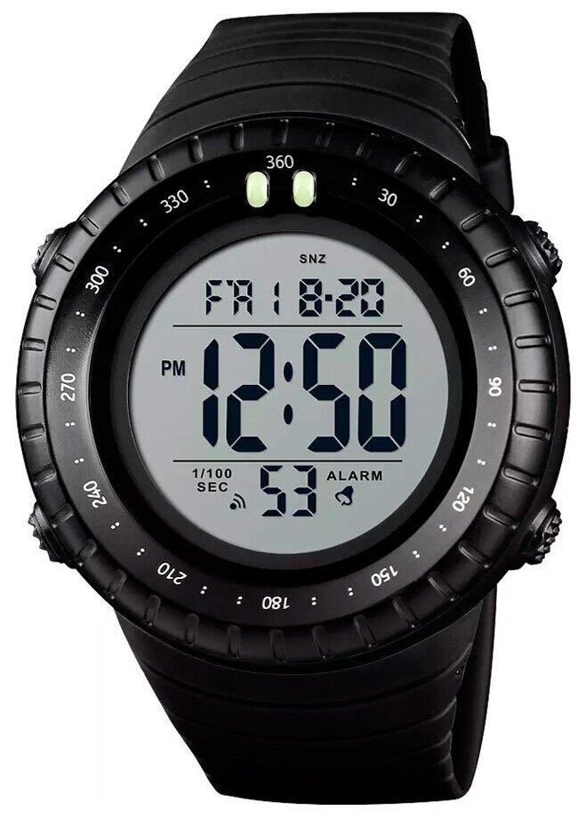 Часы наручные мужские водонепроницаемые электронные кварцевые круглые SKMEI 1420 черные/белые с подсветкой и таймером
