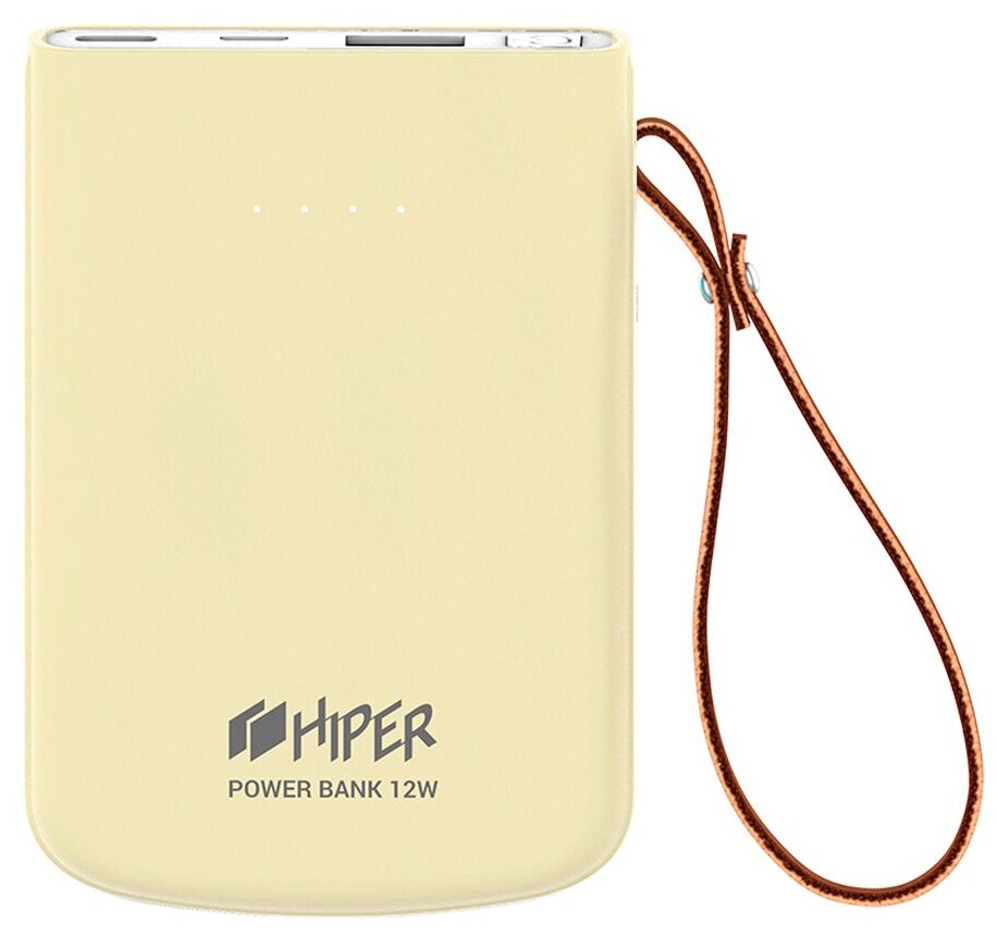Внешний аккумулятор HIPER Travel5k Lemon 5000 мАч, USB/microUSB/USB Type-C, 2.1 А, 12 В, индикатор заряда, светло-лимонный