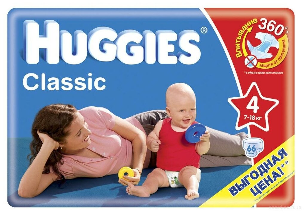 Подгузники Huggies Classic, 7-18 кг, 66 шт. - Kimberly-Clark