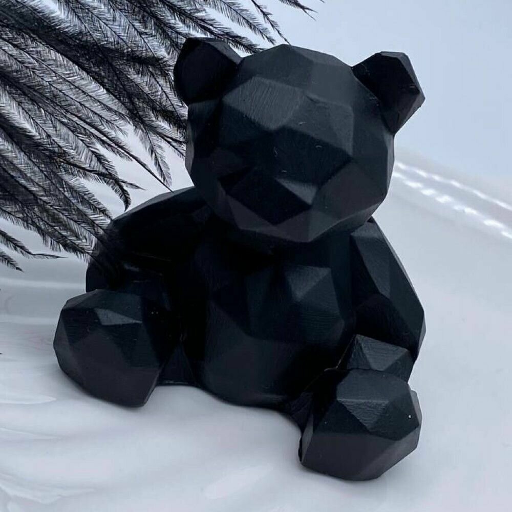 фото Статуэтка интерьерная "Мишка", черная матовая / Декоративный сувенир из гипса