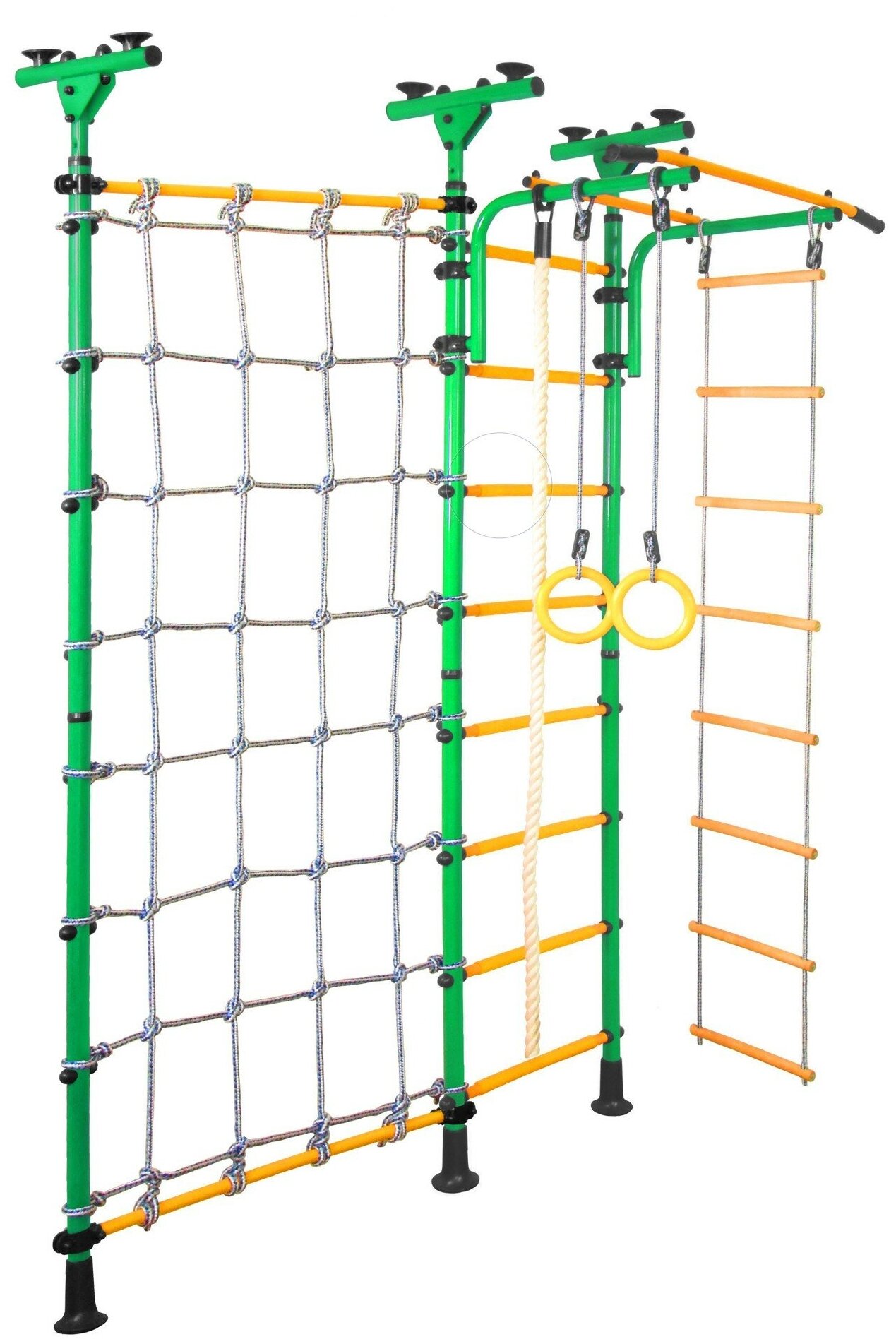 Шведская стенка Юный Атлет «Распорный с сеткой для лазания», цвет Зелено-желтый