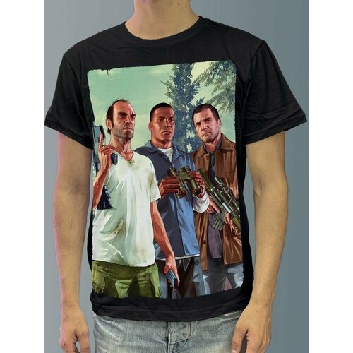 фото Футболка мужская черная из хлопка с dtf принтом игра grand theft auto v - 73 будь на стиле