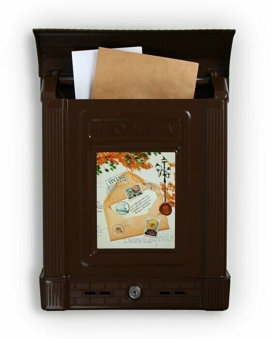 Ящик почтовый, пластиковый, «Декор», с замком, коричневый - фотография № 1