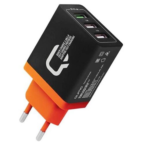 фото Зарядное устройство qumo 2xusb 2.1a + quick charge 3.0 charger 0019 black