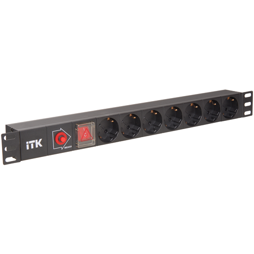 ITK PDU 7 розеток DIN49440 (нем. станд.) с LED выключателем и защитой от перенапряжения, 1U, без шну