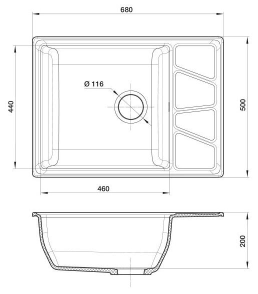 Кухонная мойка GRANFEST VERTEX GF-V-680L чаша с крылом 680*500мм иней - фотография № 6