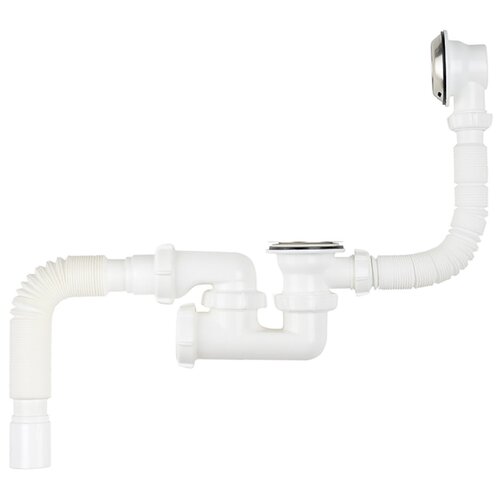 aquant сифон для ванны aquant с выпуском и переливом с гибкой трубой 40х40 50 мм Гофрированный сифон для ванны AQUANT V255-25-НК с переливом