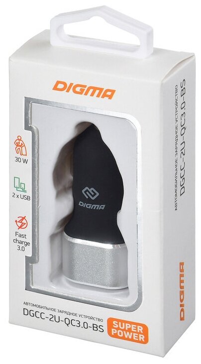 Автомобильное зарядное устройство DIGMA , 5.4A, черный - фото №2
