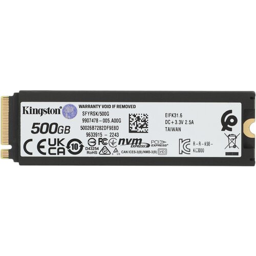 Накопитель SSD Kingston PCI-E 4.0 x4 500Gb SFYRSK/500G Fury Renegade M.2 2280 твердотельный накопитель kingston fury renegade 500gb sfyrsk 500g