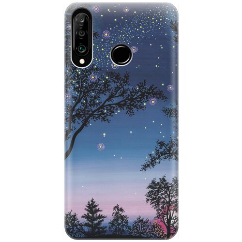 фото Силиконовый чехол на huawei p30 lite / honor 20 lite / honor 20s / хуавей п30 лайт / хонор 20 лайт / хонор 20s с принтом "деревья и звезды" gosso