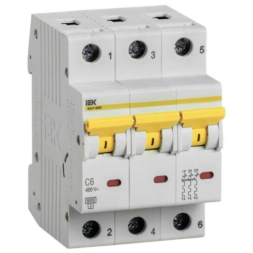 Выключатель автоматический модульный 3п C 6А 6кА ВА47-60M IEK MVA31-3-006-C выключатель автоматический трехполюсный 6а d ва47 60 6ка mva41 3 006 d iek