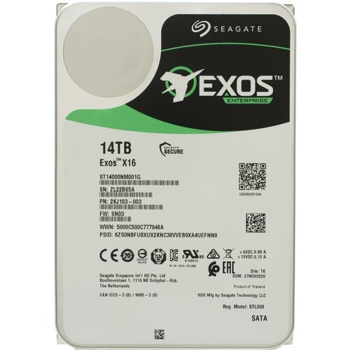 Жесткий диск SATA 14TB 7200RPM 6GBS 256MB ST14000NM001G SEAGATE 5965500₽