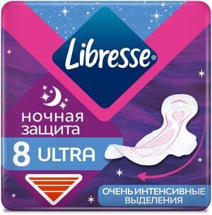 Libresse прокладки Ultra ночные с мягкой поверхностью, 6 капель, 8 шт., прозрачный