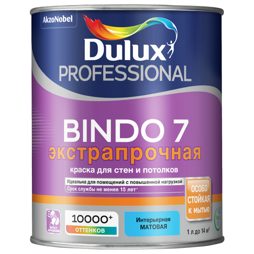 Краска водно-дисперсионная Dulux Professional Bindo 7 матовая бесцветный 1 л 1.33 кг краска dulux professional bindo 7 bw матовая 4 5 л