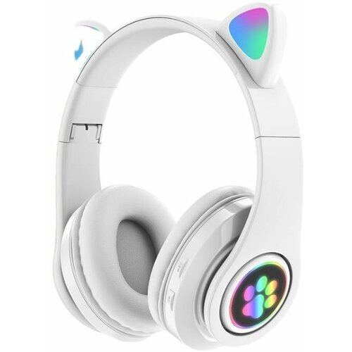 Наушники с ушками Кошачья лапка с подсветкой игровые для пк для телефона беспроводные белый 120000₽