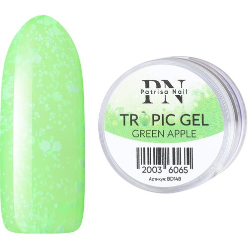 Гель для дизайна ногтей Patrisa Nail TROPIC GEL Green Apple шестигранники, 5 г