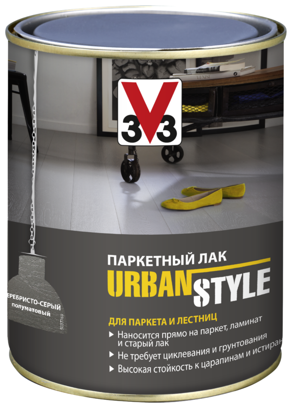 Лак паркетный 3V3 URBAN STYLE полуматовый серебристо-серый 0,75 л