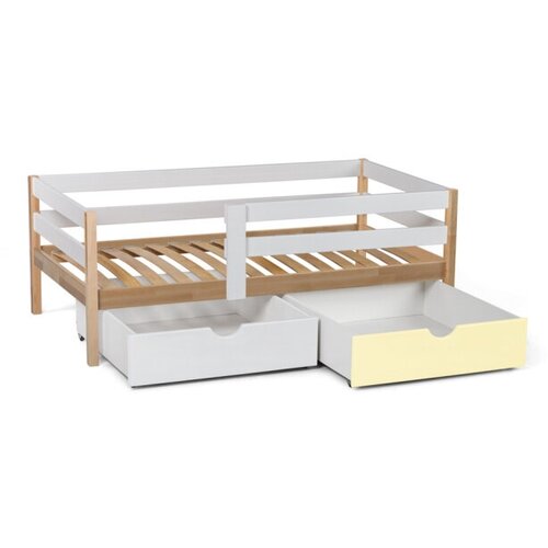 Кровать Scandi Sofa с бортиком (Wood &White, 160х80, С вместительным ящиком, Белый, Желтый)