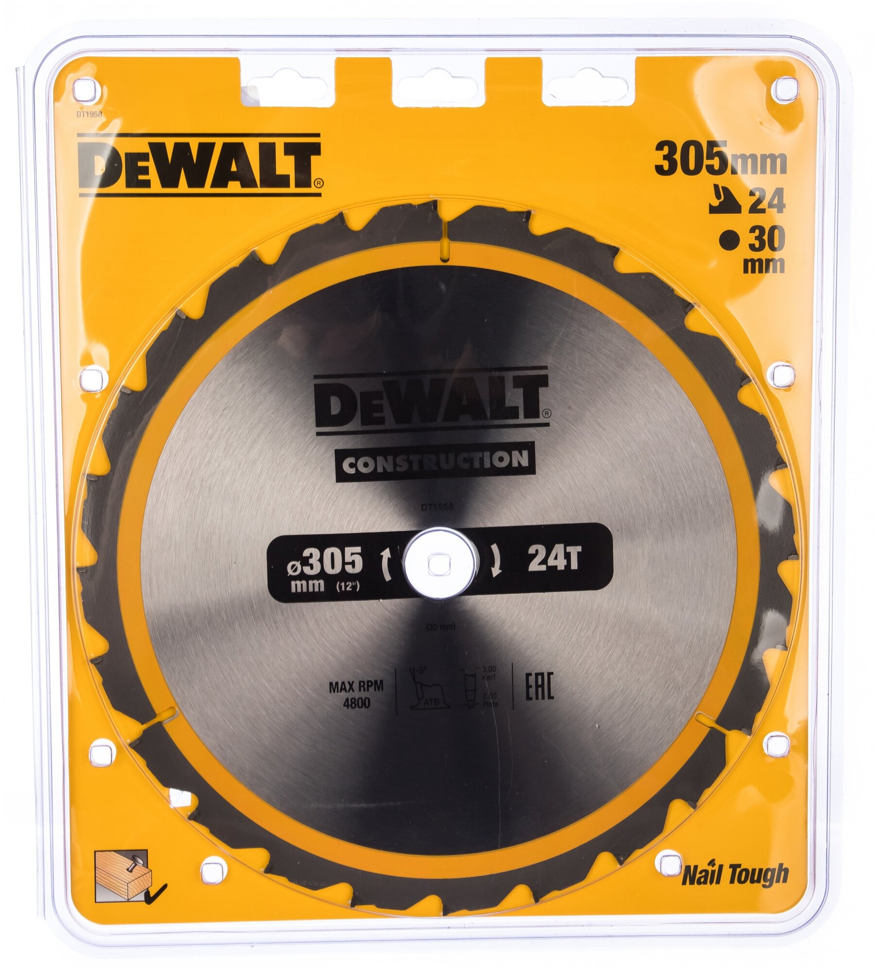 Диск пильный DeWalt твердосплавный 305х30 мм, 24 зуба CONSTRUCTION DT1958 - фотография № 1