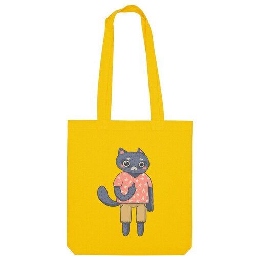 Сумка шоппер Us Basic, желтый сумка модный котик серый