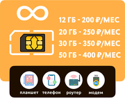 SIM-карта с интернетом 3G/4G от 200 руб/мес (смартфоны, модемы, роутеры, планшеты) + раздача, торренты (Вся Россия)