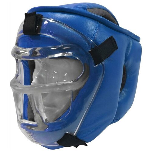 Шлем с пластиковой маской для единоборств КРИСТАЛЛ-11, иск. кожа, синий - Ray-Sport - Синий - L