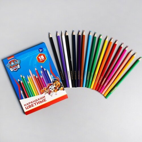 Цветные карандаши, 18 цветов, шестигранные, Щенячий патруль карандаши цветные щенячий патруль 12 цветов гончик заточенные шестигранные щенячий патруль