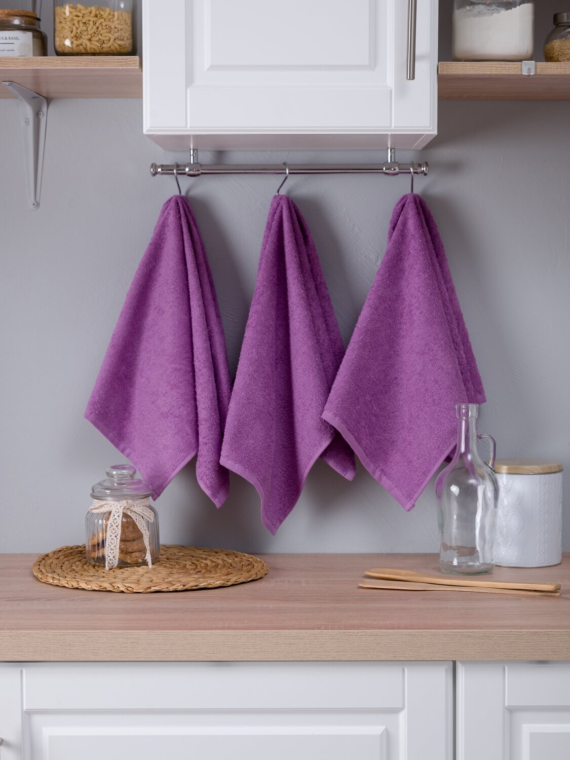 Набор полотенец BIO-TEXTILES махровых 3 шт 40*70 сиреневый кухонный для лица рук ванной комплект в подарок 100% хлопок