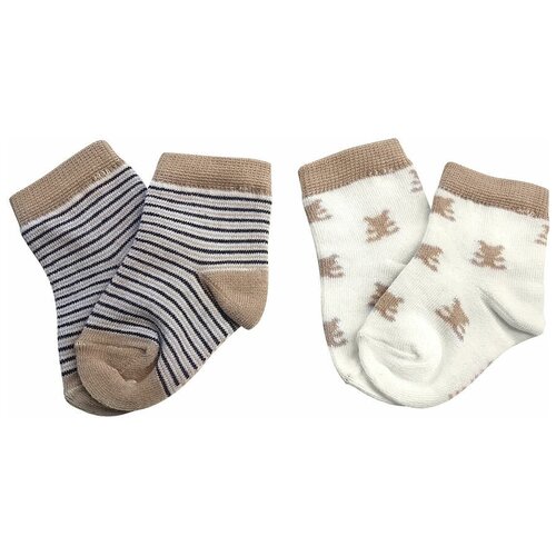 Носки Uviton детские, махровые, подарочная упаковка, 2 пары, размер 0-6 меc, бежевый, белый