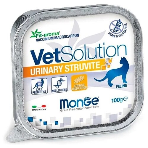 Monge VetSolution Cat Urinary Struvite, влажный корм диета для кошек Уринари Струвит, ламистер 6 х 100 г