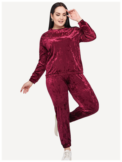 Костюм DiSORELLE, лонгслив и брюки, повседневный стиль, свободный силуэт, размер 48, бордовый