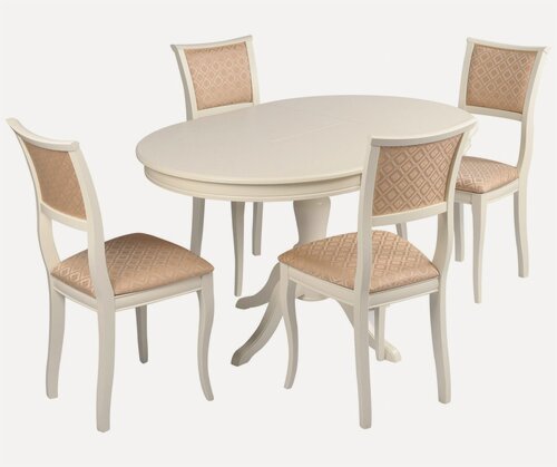 Изображение товара Обеденная группа для кухни стол и стулья, Элат 90(130) х 90 см, Слоновая кость и 4 стула Камир Слоновая кость/Бежевый жаккард