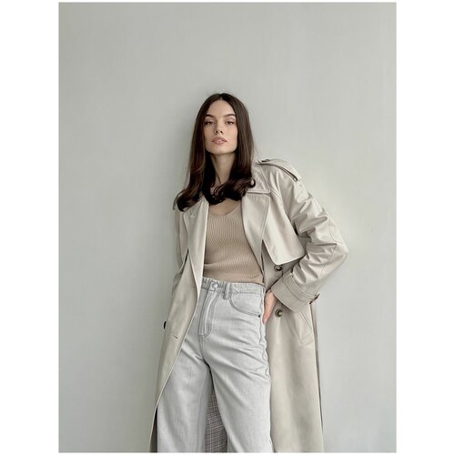 Женский тренч из хлопка с погонами светлый бежевый