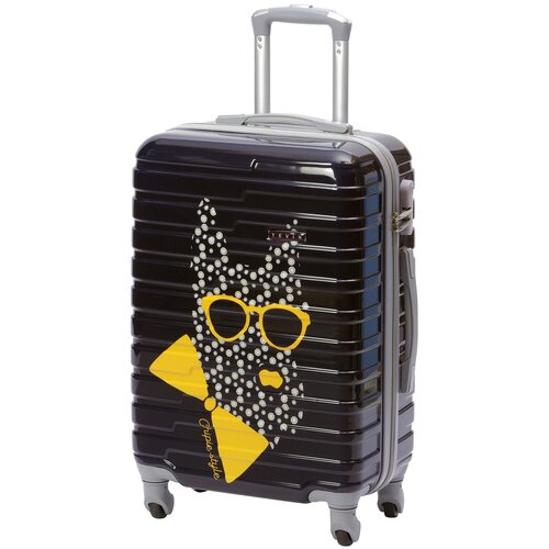 фото Чемодан на колесах дорожный средний багаж для путешествий m tevin размер м 64 см 62 л легкий 3.2 кг прочный поликарбонат черный с рисунком