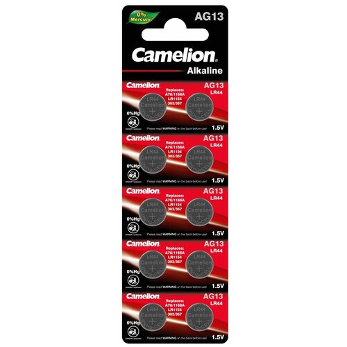 Батарейка Camelion AG13, в упаковке: 10 шт. panasonic 20pcs 1 5v ag13 357a sr44 button cell batteries for watch toy a76 g13a lr44 lr1154 zn mno2 disposable coin battery