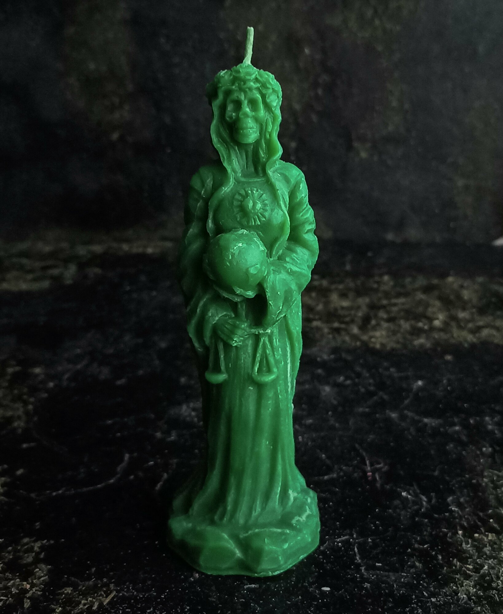 Санта Муэрте зеленая свеча для ритуалов на привлечение денег декор готических вечеринок подарок готу