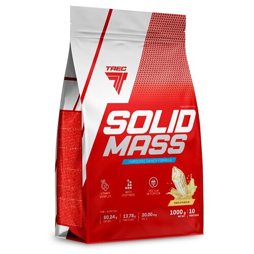 Гейнер Trec Nutrition Solid Mass, 1000 г, ваниль гейнер trec nutrition mass xxl 3000 г ваниль