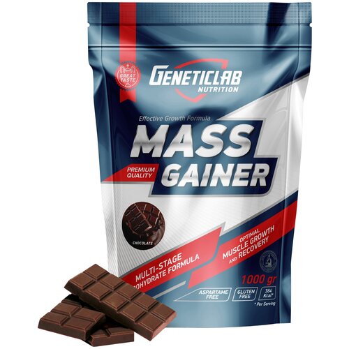 Гейнер Geneticlab Nutrition Mass Gainer, 1000 г, шоколад гейнер optimum system gainer 100% mass 1000 г шоколад