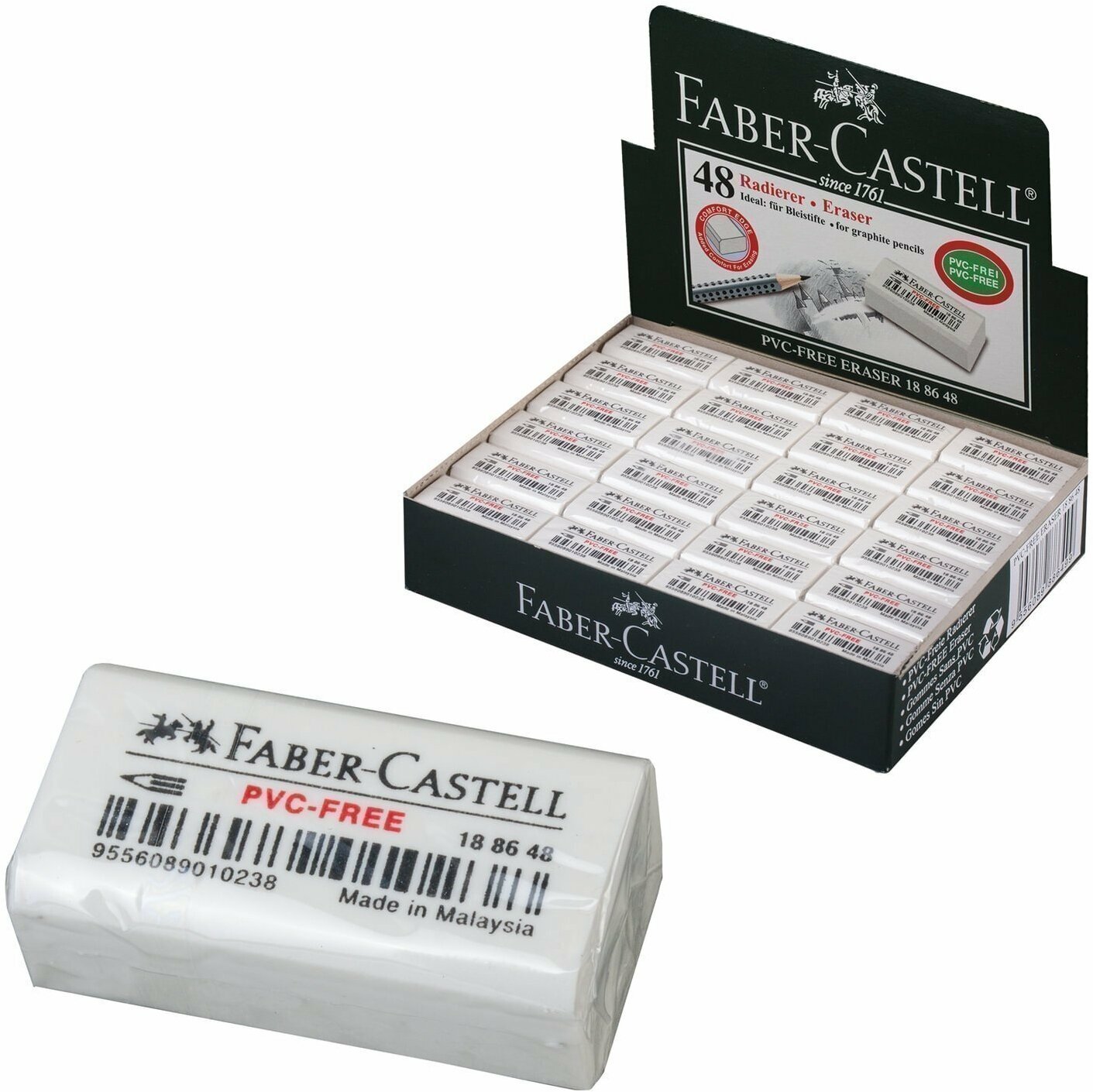 Ластик Faber-Castell "PVC-free" 7086, 31 х 16 х 11, белый