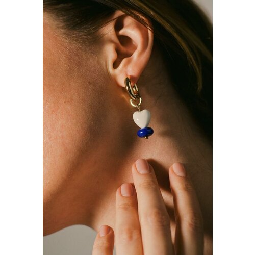 Серьги Травелог, керамика, синий, белый