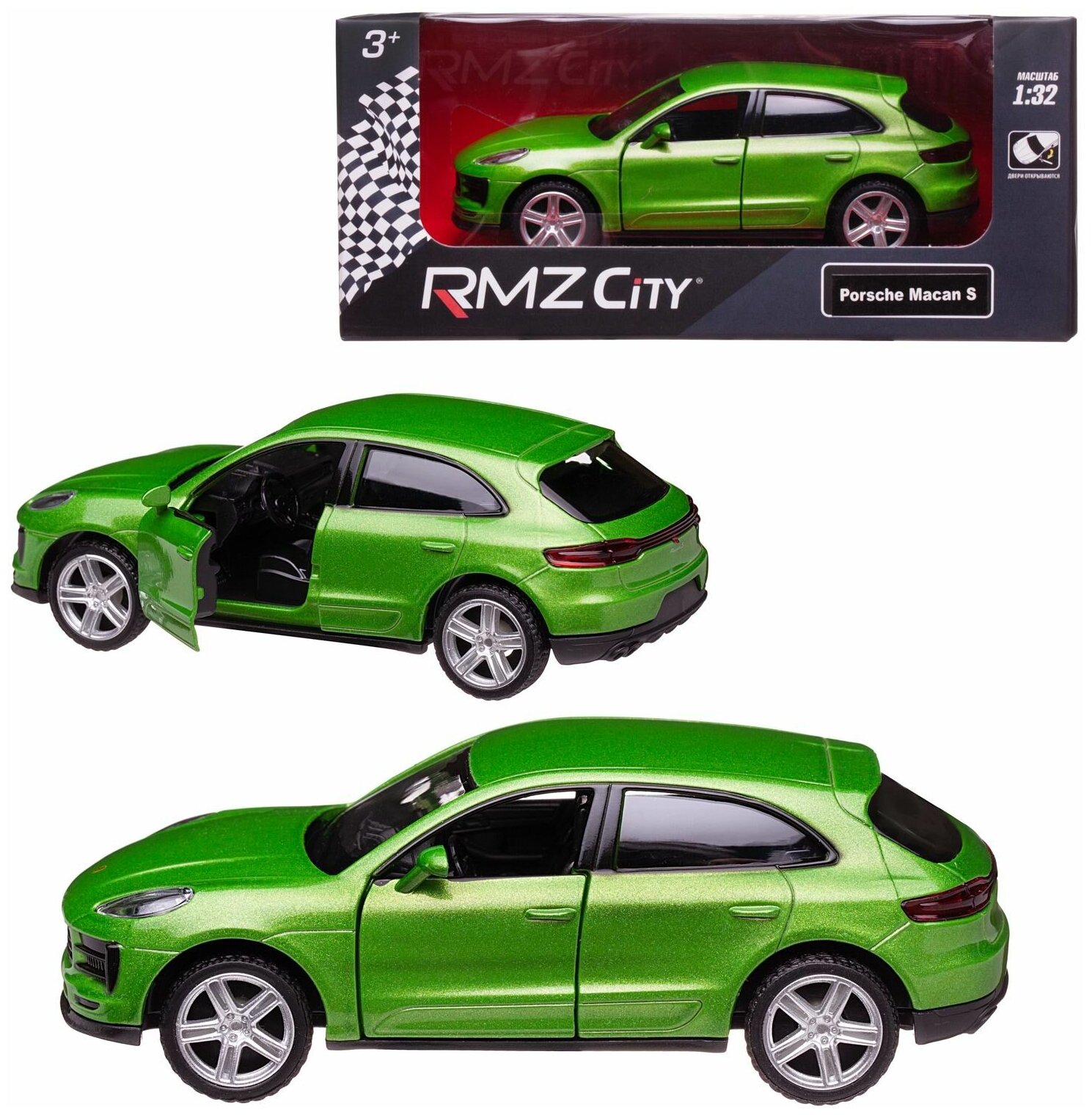 Машина металлическая RMZ City серия 1:32 Porsche Macan S 2019, инерционная, цвет зеленый, двери открываются