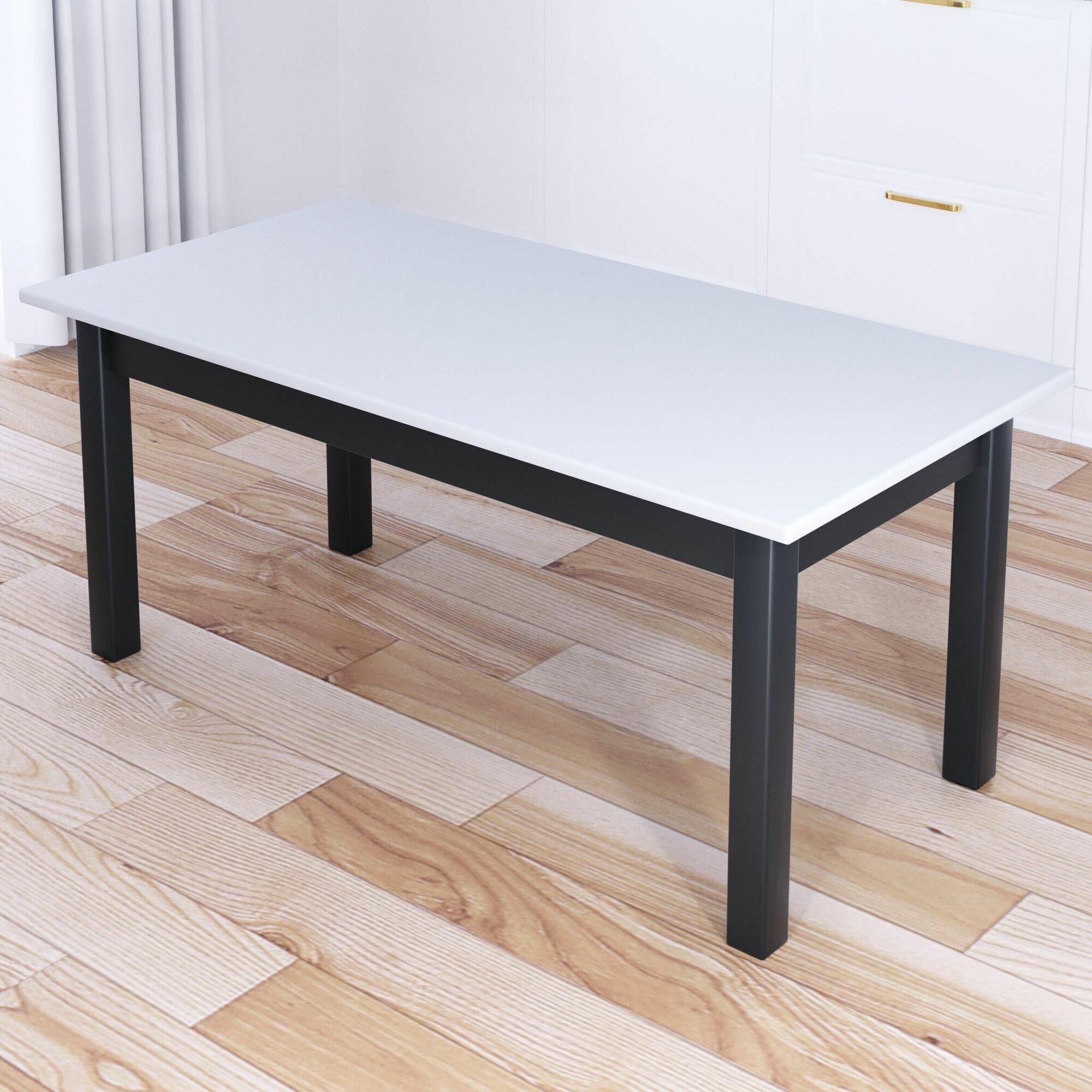 фото Стол журнальный Классика с белой столешницей из массива сосны 20 мм и ножками цвета антрацит, 90х60х44 см