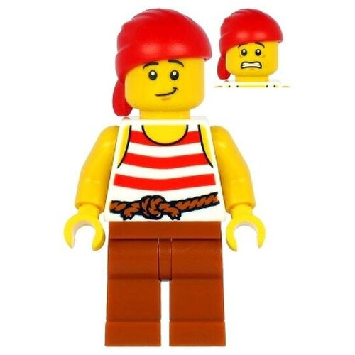 Минифигурка Лего Lego pi187 Pirate - Red Head Wrap, White Shirt with Red Stripes, Dark Orange Legs
