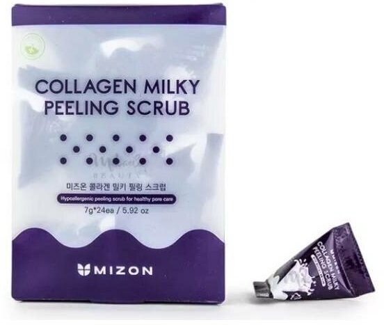 Молочный пилинг-скраб с коллагеном Collagen Milky Peeling Scrub, 24 х 7 г Mizon - фото №1