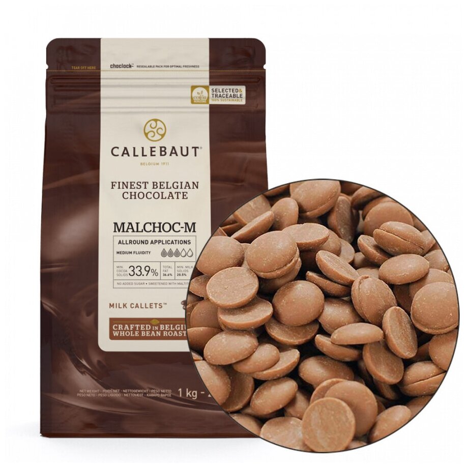 Шоколад Callebaut молочный 33,9% Malchoc-M без сахара