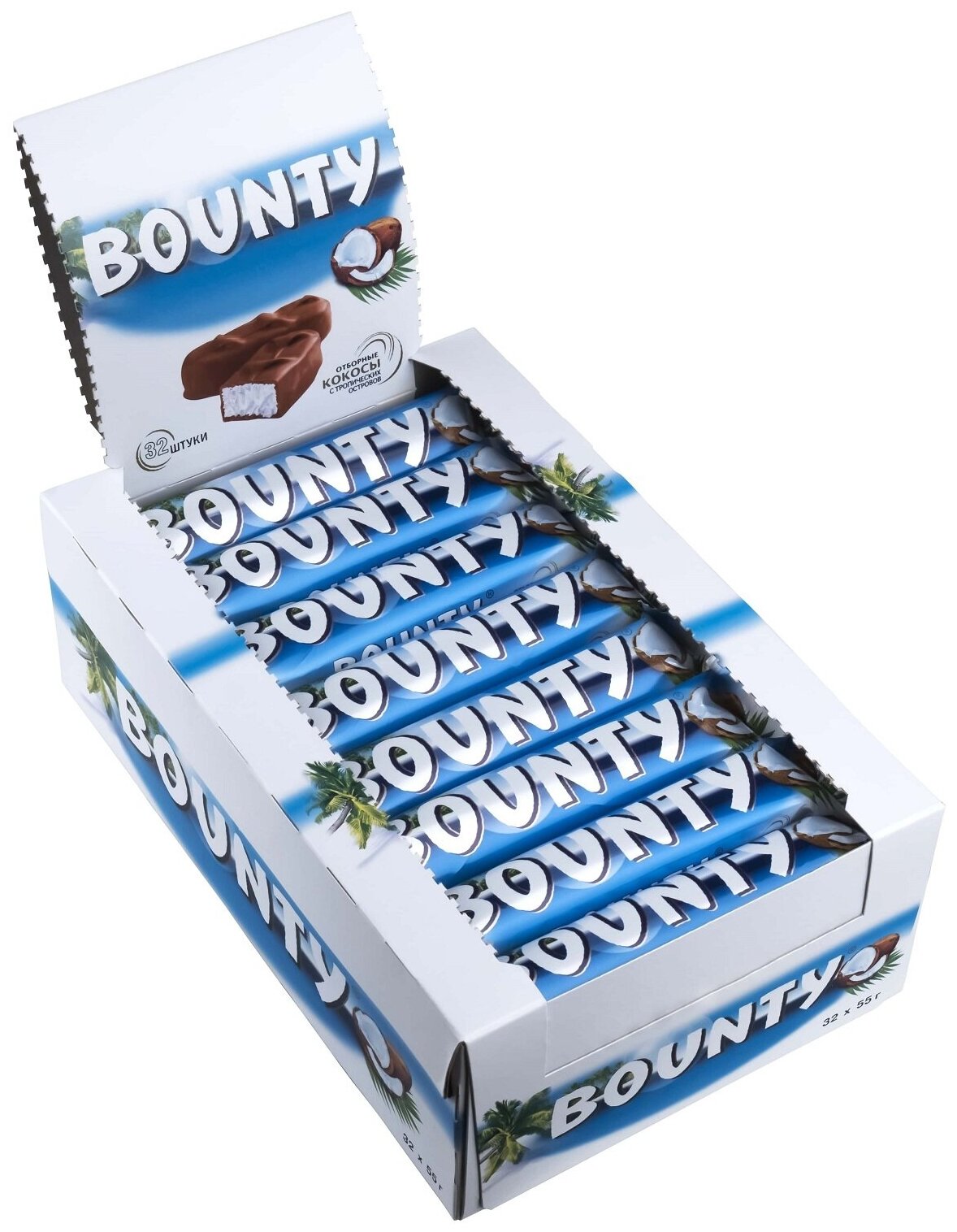 Батончик Bounty с нежной мякотью кокоса, 55 г, коробка, 32 шт.