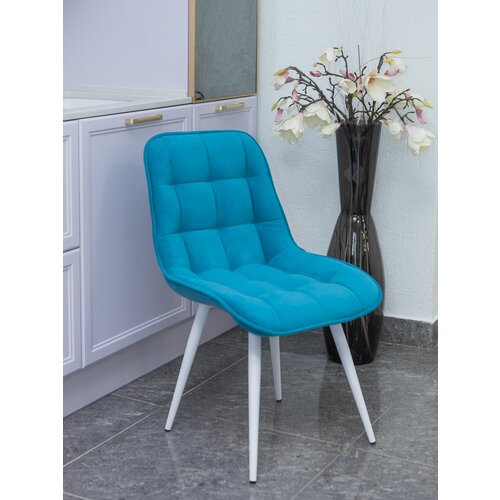 Терри Стул кухонный мягкий /антивандальный велюр/дизайнерский стул/цвет морская волна синий с белыми ножками/4шт