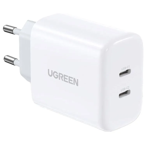 Сетевое зарядное устройство Ugreen CD 243 USB-C+USB-C, 20W+20W PD Fast Charger, цвет белый (10343)