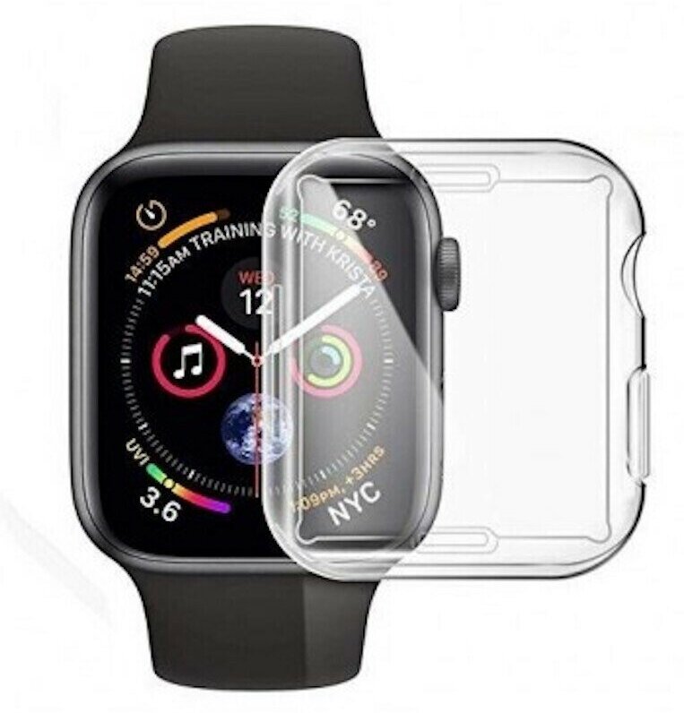 Силиконовый защитный чехол (кейс) Apple Watch Series 4 SE 6 5 (Эпл Вотч) 40 мм для экрана/дисплея и корпуса противоударный бампер мягкий прозрачный